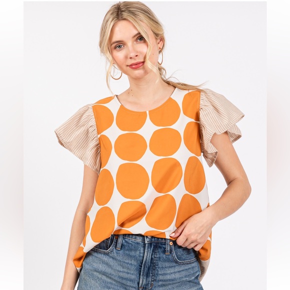 44 Contrast blouse top with polka dot and striped fabric - Picture 2 of 6